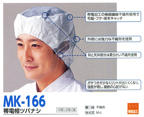 帽子専科(倉敷製帽) Boushi Senka-Food cap MK-166/帯電帽ツバナシ